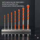 UltraDrill™ Premium – Kit 7 Brocas Profissionais Multiuso 3–12mm | Madeira, Metal, Concreto e Cerâmica